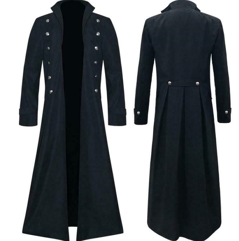 Steampunk Mens Long Jacket Gothic Medieval Cosplay Halloween Costume Gown Coat L