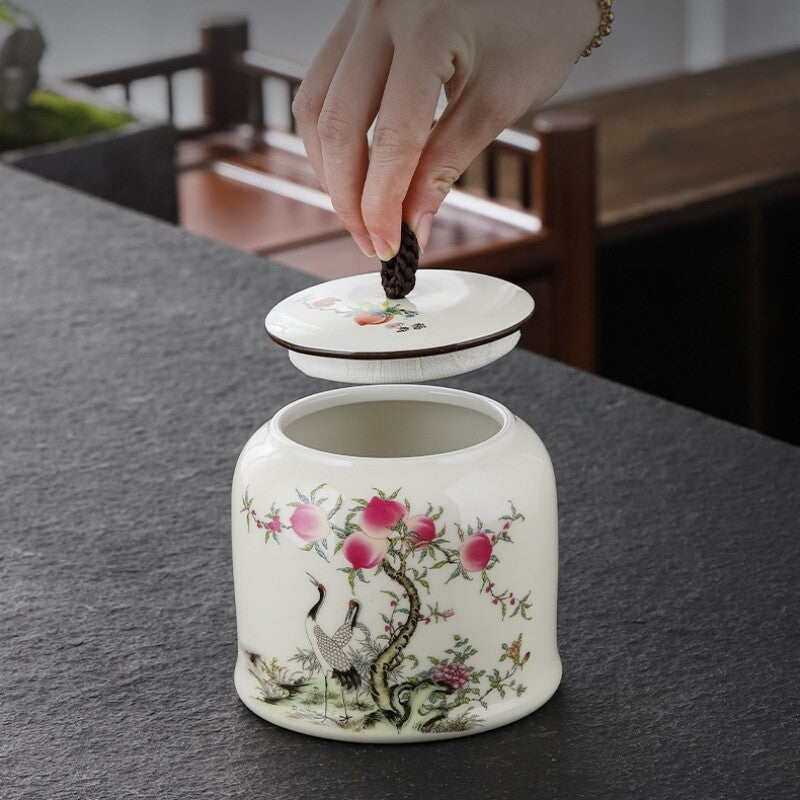 Handpainted Tea Canister Sealed With Lid Porcelain Small Jar Loose Tea Storage