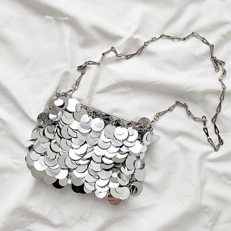 Fashion Bags Metal Sequins Chain Woven Bag Clutch Traveling Shoulder Bag Handbag