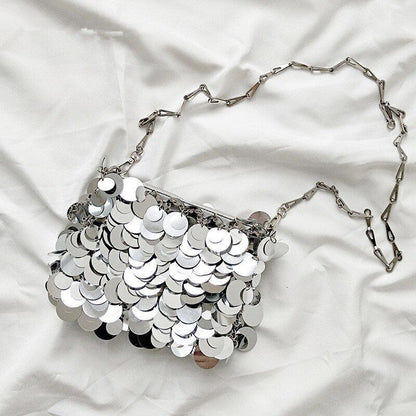 Fashion Bags Metal Sequins Chain Woven Bag Clutch Traveling Shoulder Bag Handbag