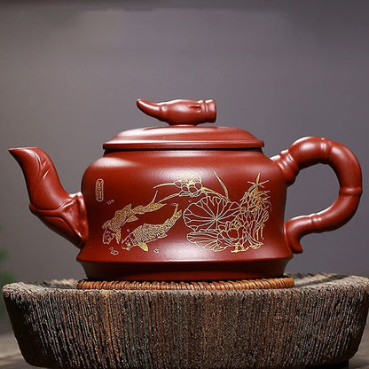 280ml Purple Clay Pot Kung Fu Patterned Teapot Tea Set Dahongpao Kettle Tea Set