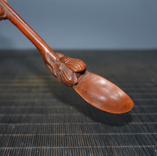 Collection Handmade Carved Wooden Flower Tea Shovel Spoon Tea Play Decoration