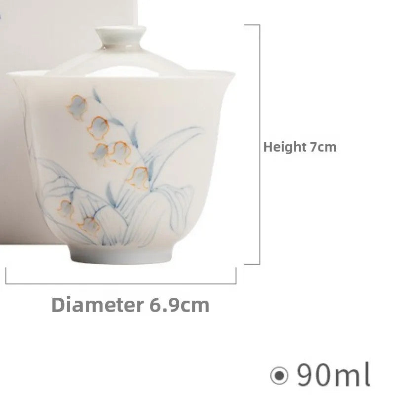 90ml Ceramic Handpainted Orchid Tea Bowl Tea-tasting Meditation Cup Gaiwan