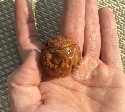 Olive Nut Hand Carved 3 Legged Toad Statue Pendant Chain Bead Decor