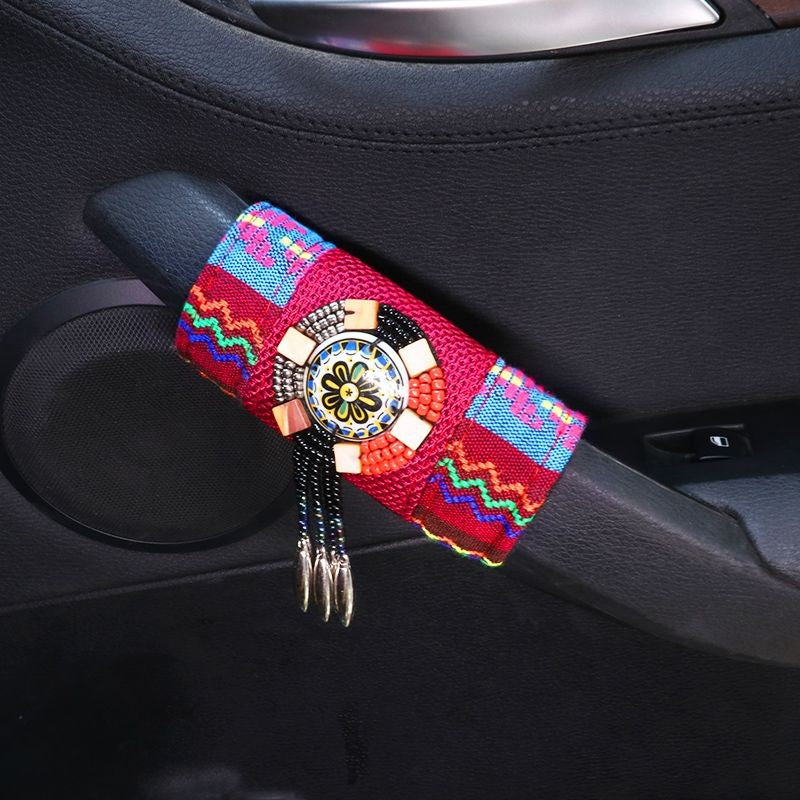 Bohemian Ethnic Car Door Handle Covers - Beaded Tassel Interior Accessories 2pcs