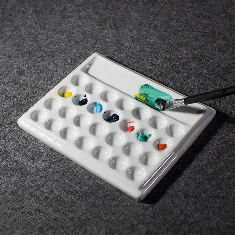 Painting Palette Ceramic Square Pure White Chinese Art Watercolor Paint Dish Box