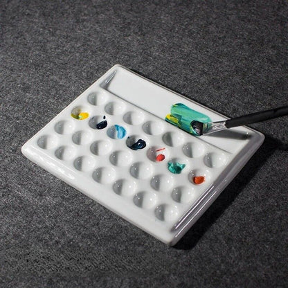 Painting Palette Ceramic Square Pure White Chinese Art Watercolor Paint Dish Box