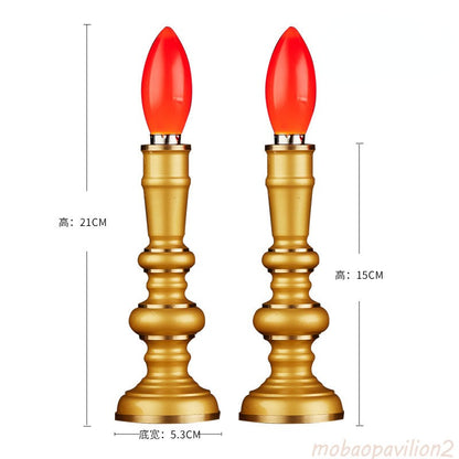 1pair 21cm LED Buddha Copper Electric Lamp Candle Lamp Worship Buddhist Supplies