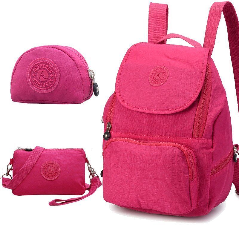 Women Backpack Waterproof Nylon Casual Traveling Bags Nylon 20-35 L Pink/Green