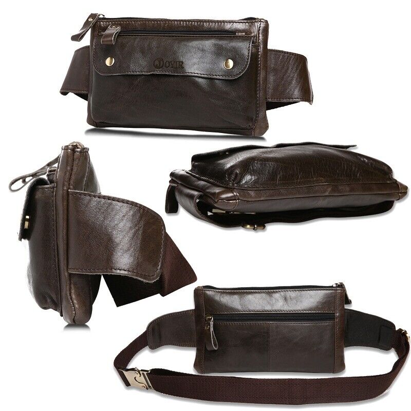 Genuine Leather Waist Packs Vintage Fanny Pack Money Belt Bag Phone Pouch Men
