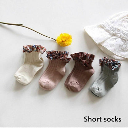 Baby Socks Floral Print Kids Lace Winter Girls Knee High Long Toddler Cotton Kid