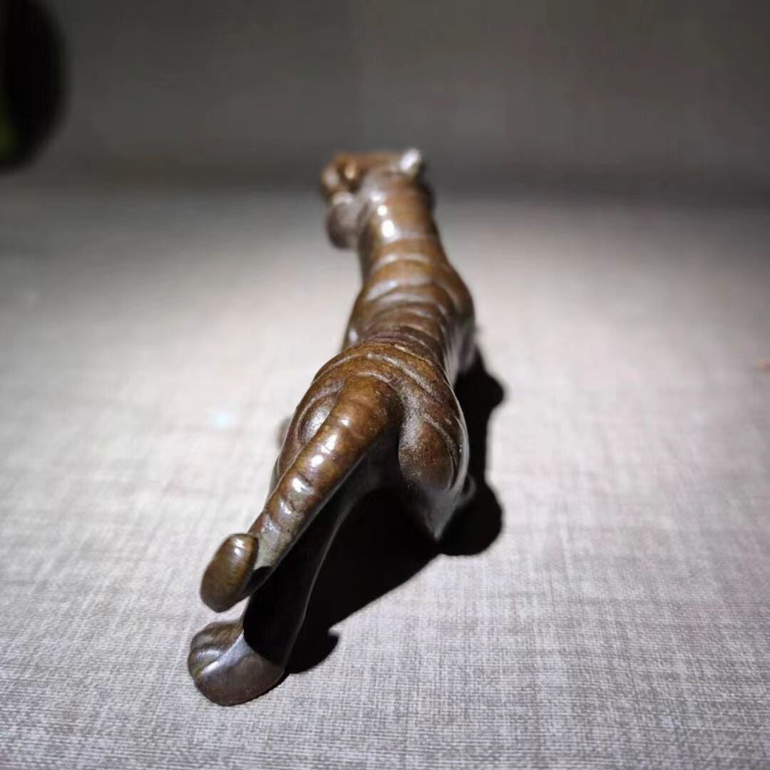 Chinese Old Brass Copper Statue Hand Carved tiger,Antique handicraft ornaments
