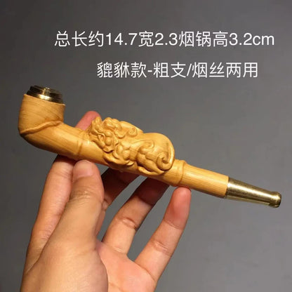 Natural Wood Cigarette Holder Filter Reusable Detachable Carved Smoking Pipe Tip