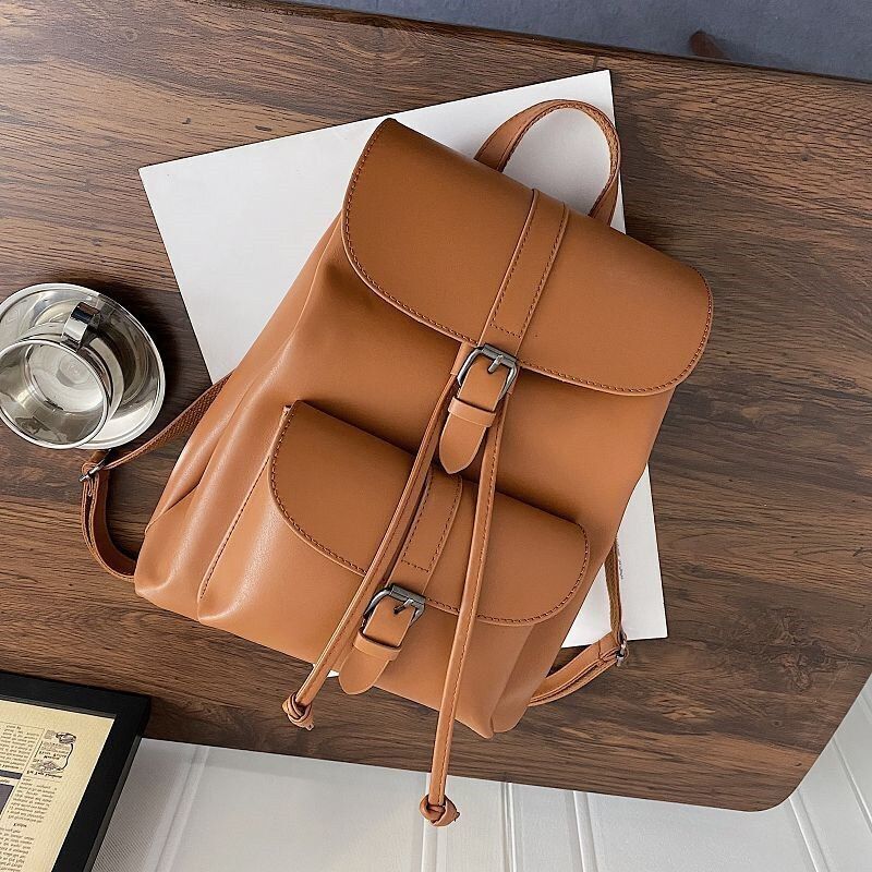 Women Drawstring Backpack Synthetic Leather School Bags Decoration Backpacks 1PC