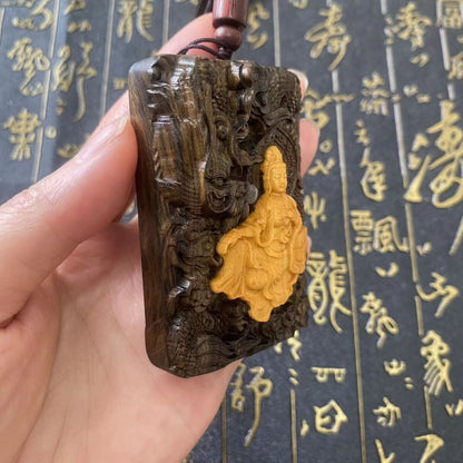 8mm*108 Natural Agarwood Prayer Beads Necklace Kwan-yin Buddha Statue Pandent
