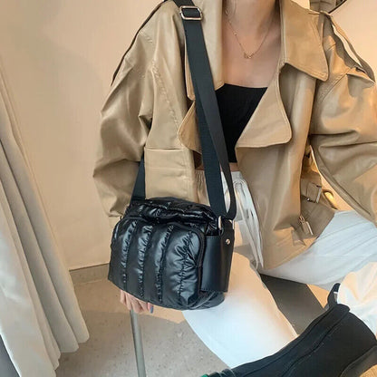 Shoulder Bag Women 2023 Winter Crossbody Down Bag Handbag Wide Shoulder