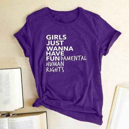 Woman T Shirt Fundamental Right Letter Print Short Sleeve Tops Tee Casual Cotton