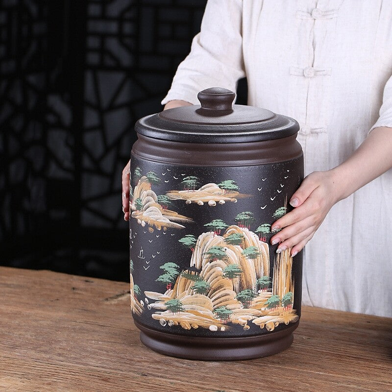 True Yixing Zisha Purple Clay Tea Canister For Tea Cake Large Jar Sealed Lid New