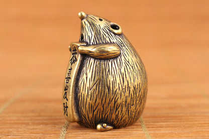 Fortune Chinese brass handmade hedgehog Statue figure Tea Pet hand piece Art