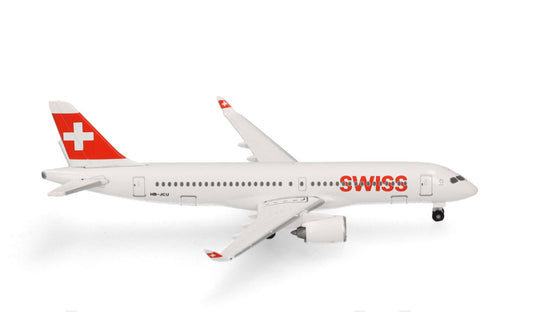 1:500 Herpa Swiss Airbus A220-300 Passenger Airplane Diecast Model