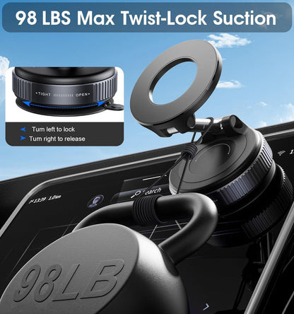 Magnetic Phone Holder for Car， Ultra Vacuum Suction Cup Phone Mount ，360° Adjust