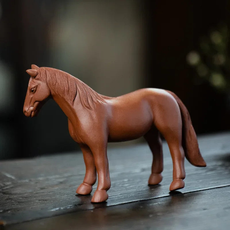 12cm Chinese Yixing Purple Clay Lucky Zodiac Horse Tea Pet Statue Ornament