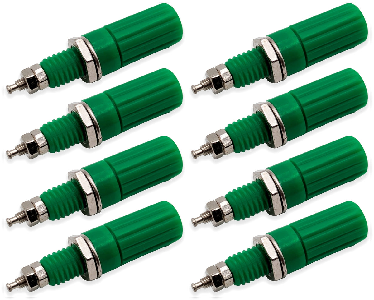 8 Pack Green 5-Way Binding Post, Insulated, Accepts Banana Plug or Spade Lug