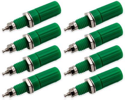 8 Pack Green 5-Way Binding Post, Insulated, Accepts Banana Plug or Spade Lug