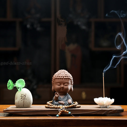 Small Buddha Statue House Warming Gift Handmade Craft Zisha Tea Pet Purple Clay