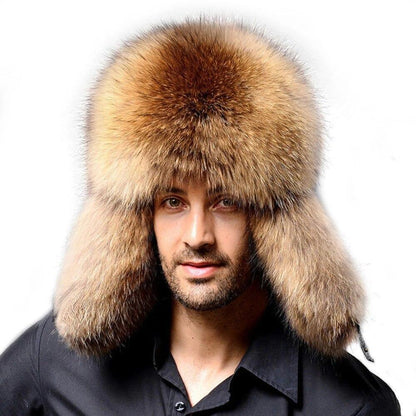 Male Full Covered Real Fox Fur Hat Russian Ushanka Hat Cossack Warm Trapper Cap