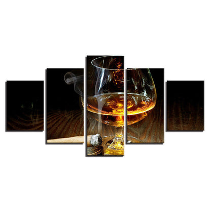 Cigarette Alcohol Glass Cigar Canvas Prints Painting Wall Art Home Decor 5PCS