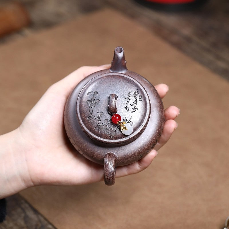 Tea Pot With Three Feet Real Yixing Zisha Duan Clay Ball Shaped Infuser Holes