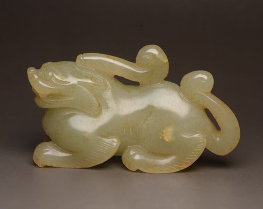 China Old Natural Hetian Jade Carved Beast Animal Statue Sculpture Nice Artwork