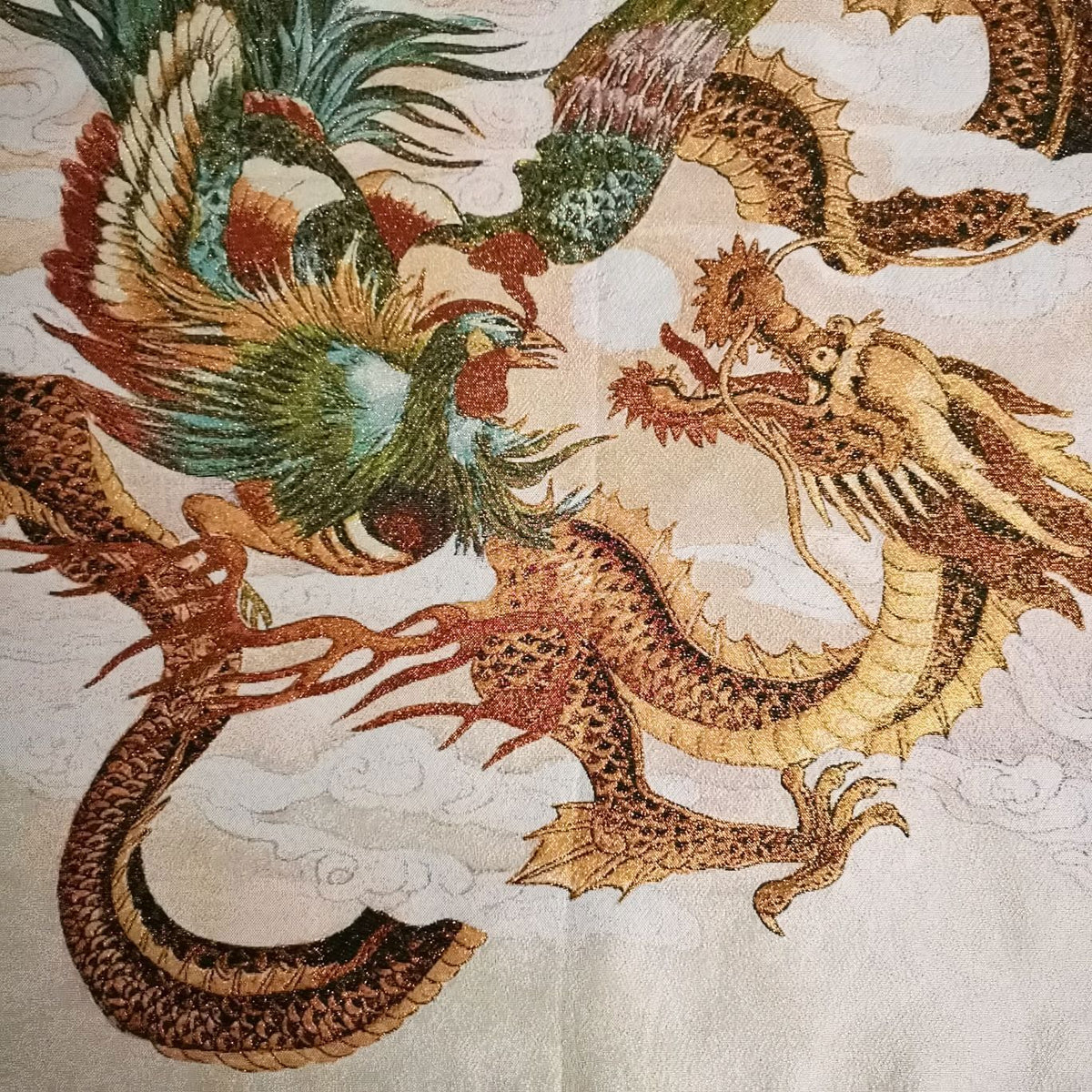 36" Chinese Cloth Silk Dragon Phoenix Mural Wall Hanging Tapestry Meditation 1