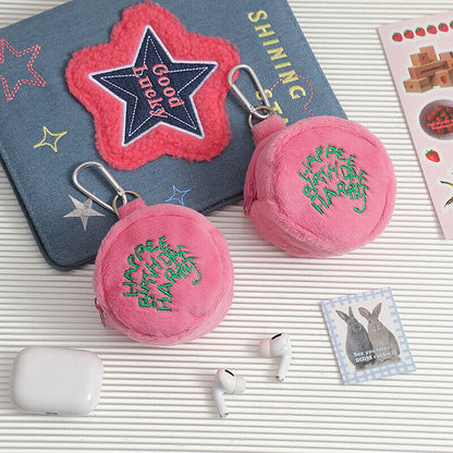 Plush Cake Bag Pink Mini Coin Potters Purse Earphone Cord Storage Bag