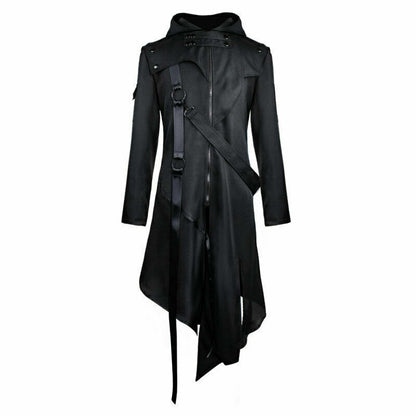 Gothic Men's Steampunk Trench Coat Punk Long Cosplay Black Jacket Outwear Hoodie