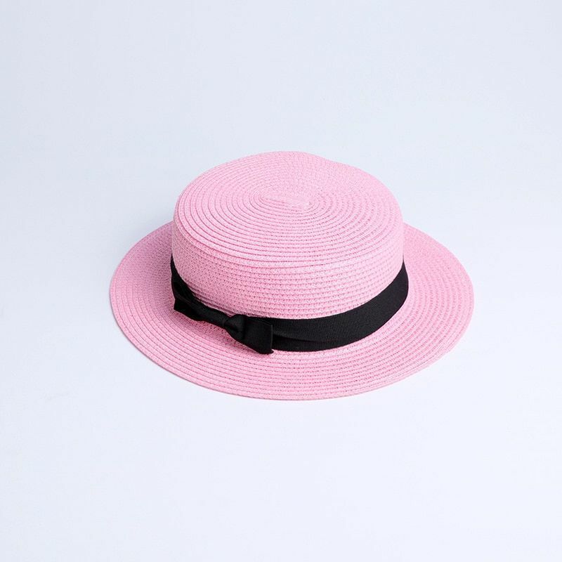 Hats Sun Flat Straw Boater Girls Bow Summer Women Kid Beach Casual Adult Autumn