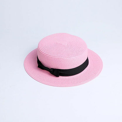 Hats Sun Flat Straw Boater Girls Bow Summer Women Kid Beach Casual Adult Autumn