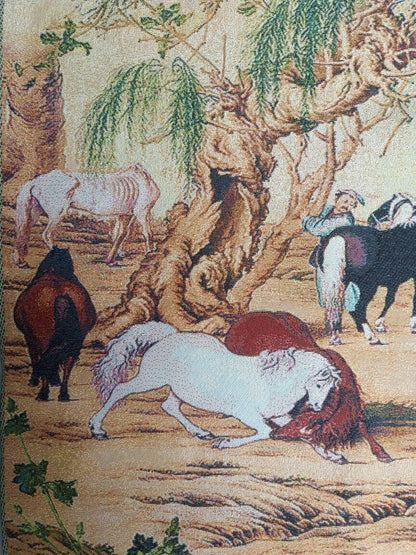 36" China Cloth Silk Eight Fine Horse Mural Wall Hanging Tapestry Meditation 八骏图