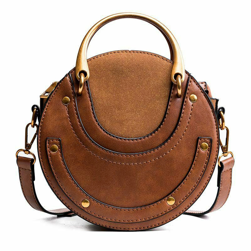 Circular Scrub Womens Ladies Leather Bags Small Round Lady Shoulder Bags Handbag