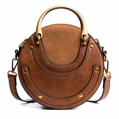 Circular Scrub Womens Ladies Leather Bags Small Round Lady Shoulder Bags Handbag