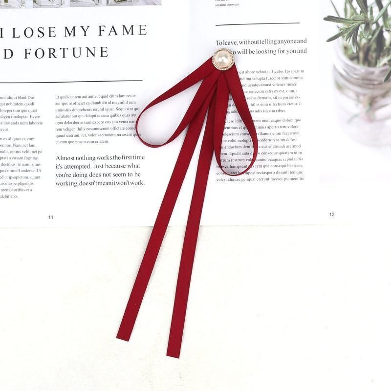 Women Pre-Tied Collar Bowknot Pearl Ribbon Brooches Pin Bow Tie Vintage Neckties