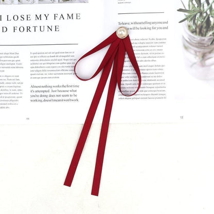Women Pre-Tied Collar Bowknot Pearl Ribbon Brooches Pin Bow Tie Vintage Neckties