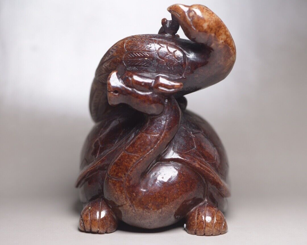 Old Peking Chinese Hetian Jade Carving Turtle Bird Statue Unique Wonderful Art