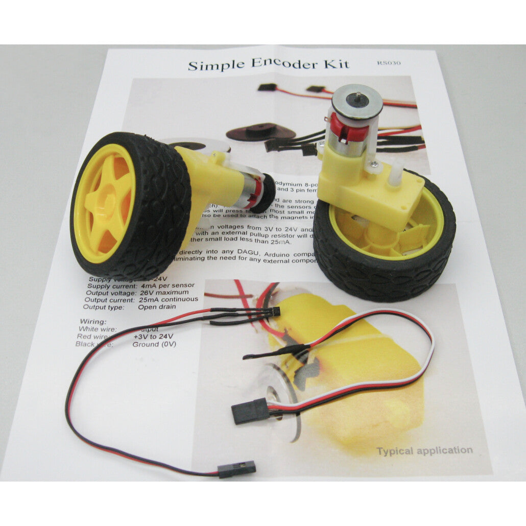 Pair of 65mm Wheels, Motors, and Encoders for Robotics Projects, 135rpm @6V