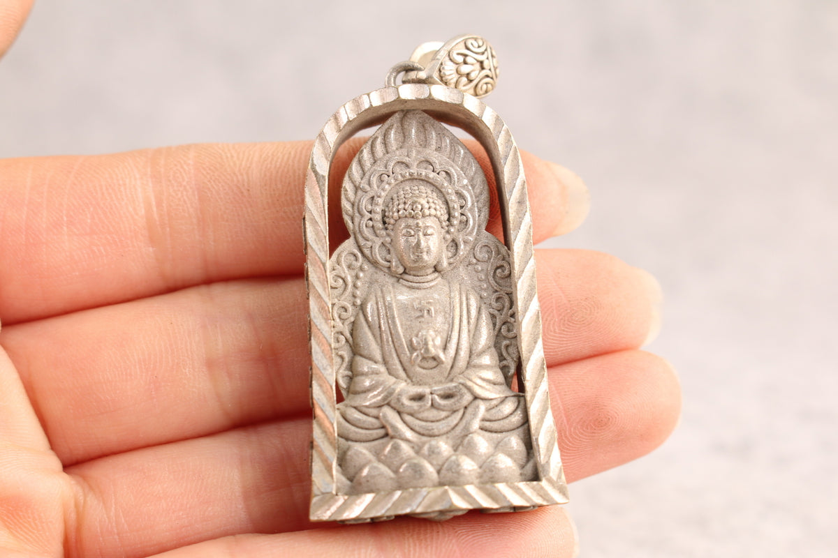 Chinese tibet silver buddha blessing buddha statue collect pendant netsuke