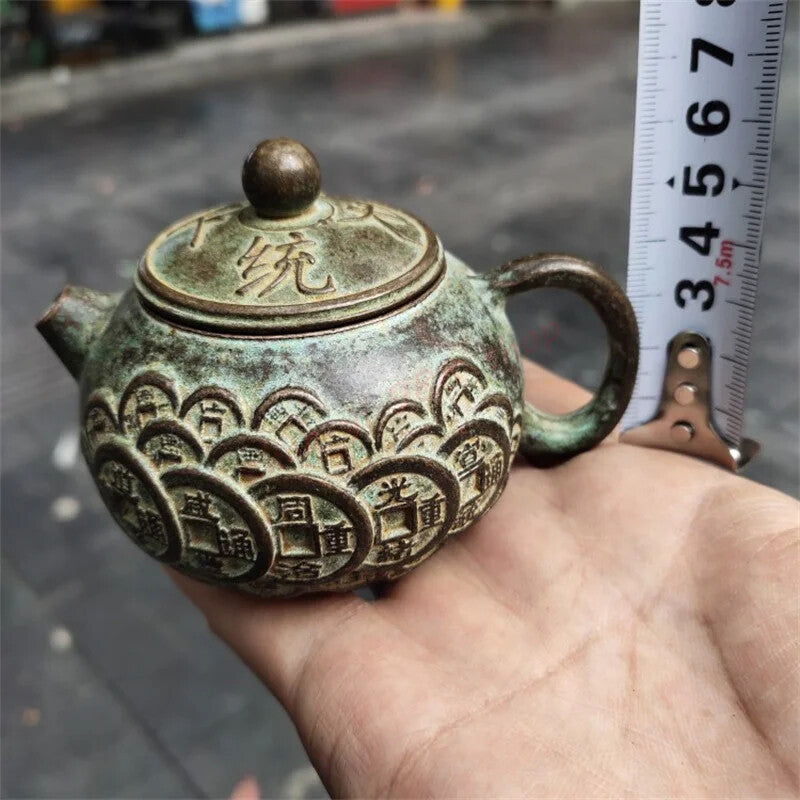 Pure Copper Embossed Copper Coin Teapot Old-fashioned Bronze Pot Ornaments