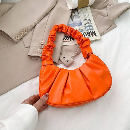 Retro Women Pleated Synthetic Underarm Bag Solid Color Pleated Handbag 270*170CM