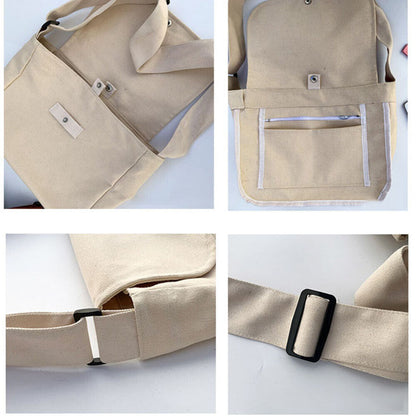 Canvas Handbag Messenger Bag Large Capacity Solid Color Shoulder Bag Simple