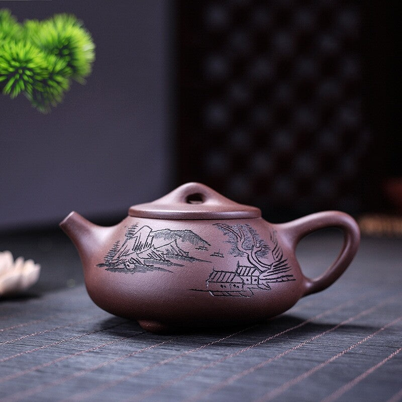Handmade Carved Tea Pot Real Yixing Zisha Clay Shipiao Pot Ball Shaped Holes New